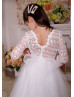 Ivory Embroidered Lace Tulle Floor Length Flower Girl Dress